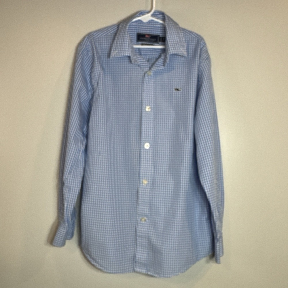Vineyard Vines Shep & Ian Whale Shirt Boy‎ Long Sleeve Blue Check Size Sm(8-10)